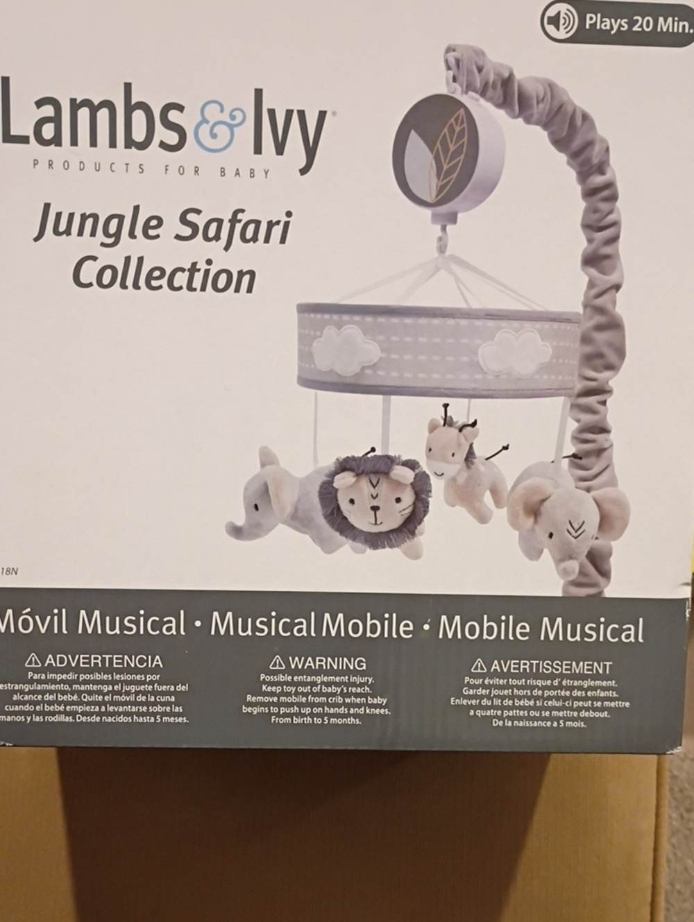 Lambs & Ivy Jungle Safari Musical Mobile - Light Gray